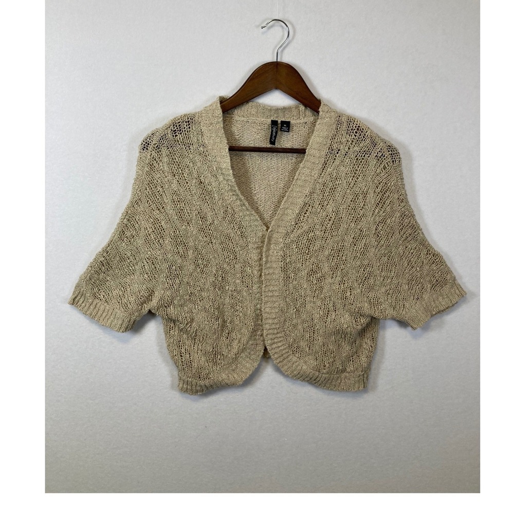 Relativity Women XL Beige Open Front Textured Knit Cropped Cardigan Sweater